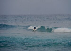 first wave on the new surfboard with surf guide algarve