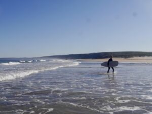 surfergirl big smile surf guide algarve bordeira small wave session