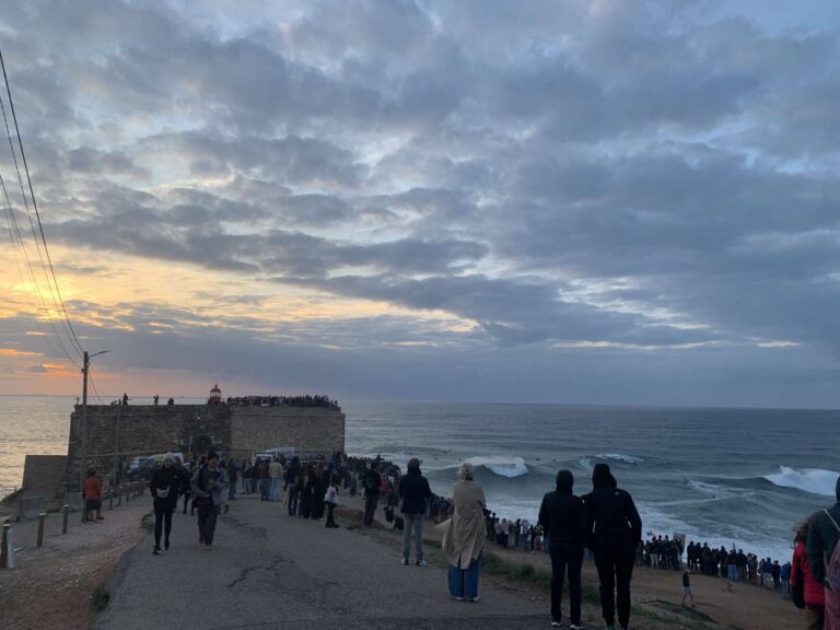 sunset at nazare with surf guide algarve