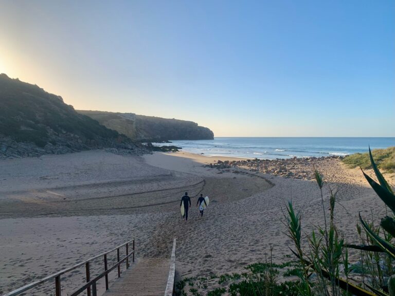 surf guide algarve first ones out at zavial.